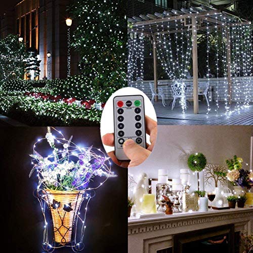 Fairy String Lights, 2 Set 33ft 100 Led Fairy Lights Battery Operated Silver Wire Lights with Remote Control, 8 Mode Waterproof Lights for Home Garden Bedroom Centerpiece Wedding Party (Cool White)
