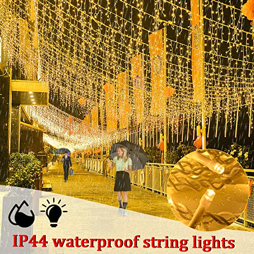 JNGLGO Icicle Lights Outdoor, Christmas Curtain Lights 10M 400 LED, Hanging Fairy Lights Plug in with 8 Modes Waterproof String Lights for Christmas Party Wedding Easter Decorations, Warm White