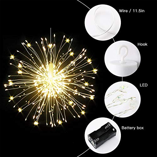 2 Pack Firework Lights, 120 LED Starburst Lights, Outdoor Garden Lighting,Christmas String Lights Waterproof 8 Modes Battery Powered with Remote Control for Garden, Christmas, Party,Outdoor,Indoor