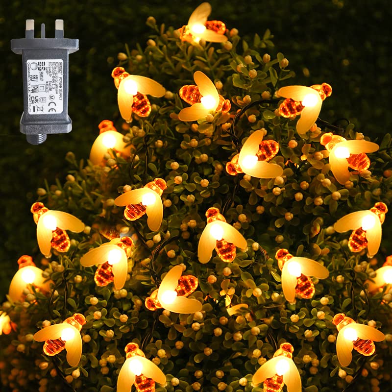 Fairy Lights Mains Powered, 88 LED Honey Bee Fairy Lights 36ft 8 Modes Christmas String Lights Waterproof Outdoor Garden Light for Flower Fence Yard Lawn Tree Patio Christmas Decor(Warm White)
