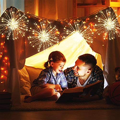 2 Pack Firework Lights, 120 LED Starburst Lights, Outdoor Garden Lighting,Christmas String Lights Waterproof 8 Modes Battery Powered with Remote Control for Garden, Christmas, Party,Outdoor,Indoor
