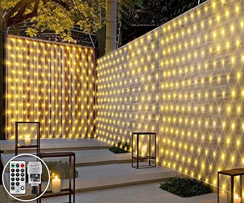 Net Lights Outdoor Mesh Lights Plug in, 3M X 2M 200LED Christmas Garden Tree Lights 8Mode Waterproof Connectable for Halloween Gazebo Balcony Decor(Warm White)