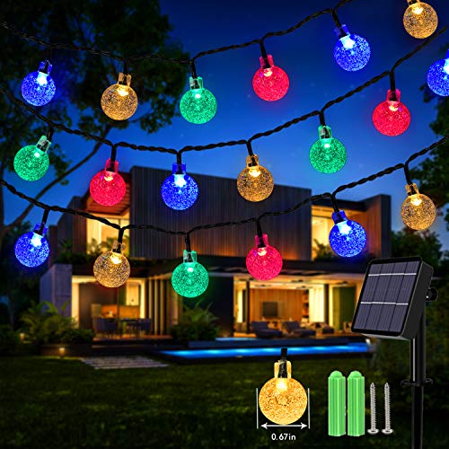 Solar String Lights, 59Ft 100 LED Globe String Lights, Solar Fairy Garden Lights Waterproof 8 Modes Indoor Outdoor Balcony Lights for Christmas, Bedroom, Patio, and Wedding Decor (Multicolour)