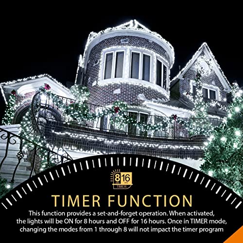 ANSIO® Christmas Lights 1000 LED 12m/39ft Cluster Christmas Tree Lights for Indoor & Outdoor Cool White Decorations Fairy Lights with Timer for Xmas Garden Bedroom & Party | Mains Powered Green Cable