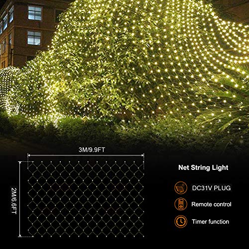 Net Lights Outdoor Mesh Lights Plug in, 3M X 2M 200LED Christmas Garden Tree Lights 8Mode Waterproof Connectable for Halloween Gazebo Balcony Decor(Warm White)