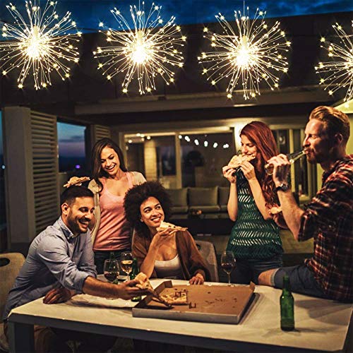 2 Pack Firework Lights, 120 LED Starburst Lights, Outdoor Garden Lighting,Christmas String Lights Waterproof 8 Modes Battery Powered with Remote Control for Garden, Christmas, Party,Outdoor,Indoor