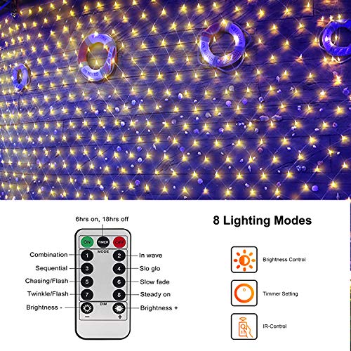 Net Lights Outdoor Mesh Lights Plug in, 3M X 2M 200LED Christmas Garden Tree Lights 8Mode Waterproof Connectable for Halloween Gazebo Balcony Decor(Warm White)