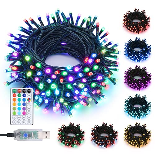 Joomer Color Changing Christmas Lights, 33ft 100 LED RGB Christmas Tree Lights Outdoor, USB Powered Fairy String Light with Remote & Timer for Outside Indoor Home Garden Party Room Decorations