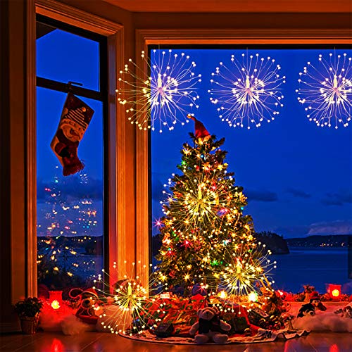 2 Pack Firework Lights, 120 LED Starburst Lights, Outdoor Garden Lighting,Christmas String Lights Waterproof 8 Modes Battery Powered with Remote Control for Garden, Christmas, Party,Outdoor,Indoor