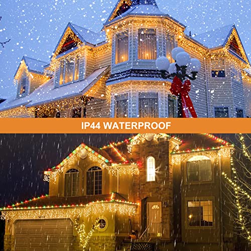CERIAL 20M Icicle Lights Outdoor Christmas Curtain Fairy Lights Mains Powered Outside Ice Lights with 108 Drops for Indoor Gazebo Balcony Decorations, Warm White