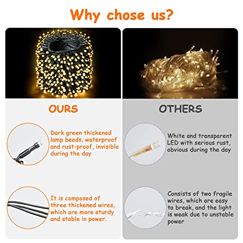 Christmas Lights Outdoor Decorations,BOLWEO 40M 400LED Mains Powered Christmas Tree Lights with Waterproof Timer Fairy String Lights Plug in for Indoor & Outdoor Xmas Bedroom Garden Wedding,Warm White