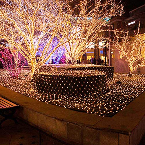 Net Lights Outdoor Mesh Lights Plug in, 3M X 2M 200LED Christmas Garden Tree Lights 8Mode Waterproof Connectable for Halloween Gazebo Balcony Decor(Warm White)