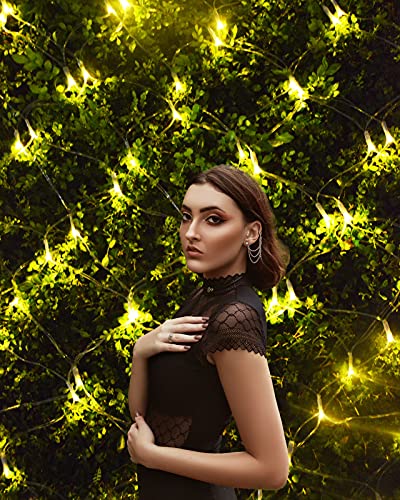 3m x 2m Outdoor Net Lights, Battery Operated 200 LED Lights Waterproof, 8 modes Remote Timer Dimmable Gazebo Curtain Ceiling Mesh Light for Bush Fence Party Christmas Tree Decoration, 2400K Warm White