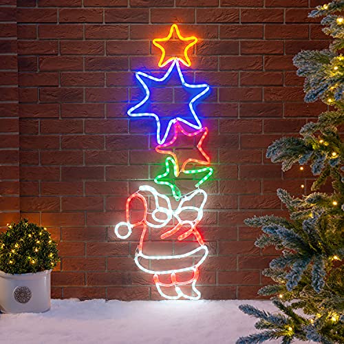 Christow Santa Star Christmas Light Outdoor Decoration, Energy Efficient LED Rope Light, Wall Mountable Silhouette, Mains Operated (127cm)