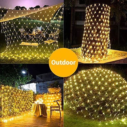 3m x 2m Outdoor Net Lights, Battery Operated 200 LED Lights Waterproof, 8 modes Remote Timer Dimmable Gazebo Curtain Ceiling Mesh Light for Bush Fence Party Christmas Tree Decoration, 2400K Warm White
