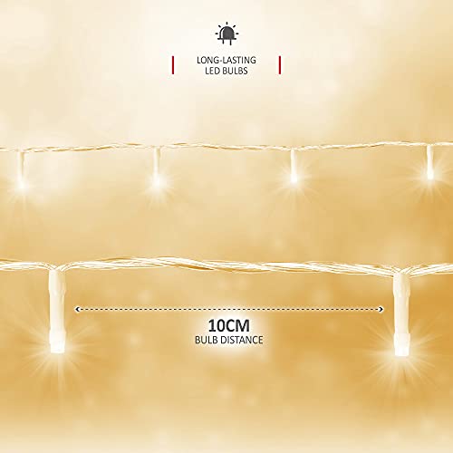 Christmas Tree Lights 300 LED 30m Lit Length Warm White with Clear Cable - Fairy String Party Lights Plug in with Memory Functions, 10cm Bulb Distance - Suitable for Outdoor/Indoor Use