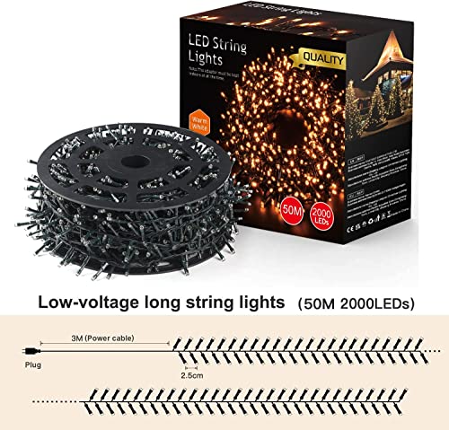 Avoalre String Lights 50M 2000 LEDs Warm White Christmas Light 8 Mode IP44 Waterproof Cluster Lights LED Fairy Light Mains Powered for Home Garden Patio Chirstmas Tree Xmas Wedding Decoration