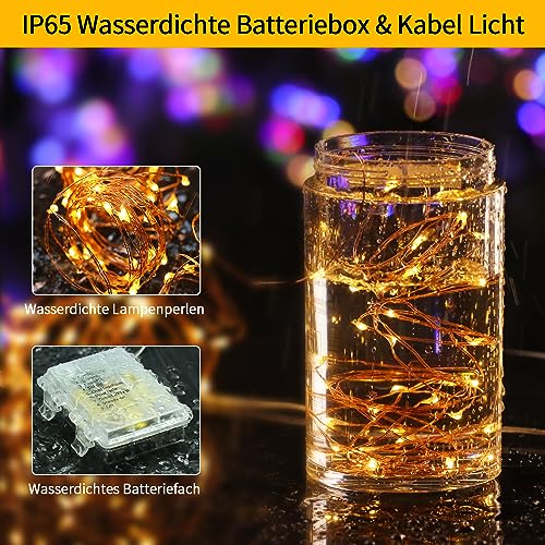 RJEDL 4 Pack Fairy Lights Battery Operated,10M 100LED Copper Wire String Lights with 8 Modes with Timer, Waterproof Decorative Lighting for Indoor Outdoor Bedroom Christmas Tree Wedding Warm White