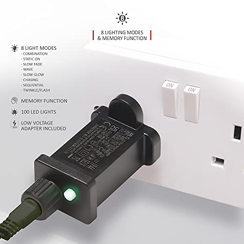 Christmas Tree Lights 300 LED 30m Lit Length Warm White with Clear Cable - Fairy String Party Lights Plug in with Memory Functions, 10cm Bulb Distance - Suitable for Outdoor/Indoor Use