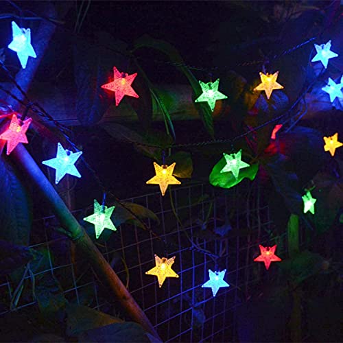 Windpnn 30Ft 50 LED Solar String Lights Outdoor, 8 Modes Multicoloured Solar Lights Outdoor Garden Lights, Waterproof Solar Star String Lights for Christmas Ramadan Eid Wedding Party Garden Patio Yard