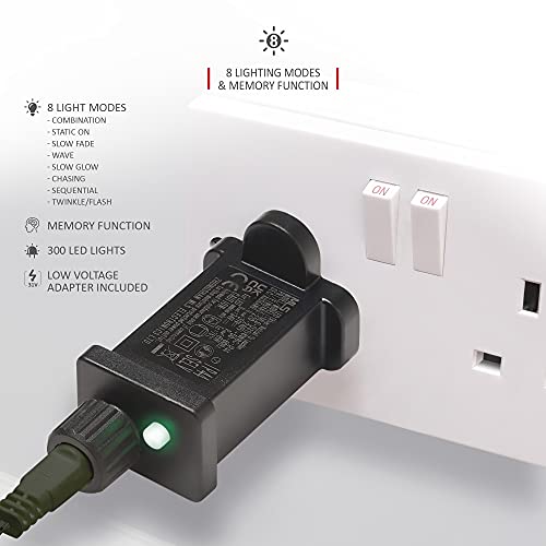 NETTA Christmas Tree Fairy Lights - 300 LED Multi-Colour with 8 Different Modes; for Outdoor/Indoor Use, Xmas Party Decorations - 300 LED / 30M Lit-Length