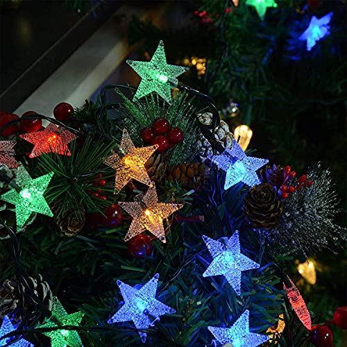 Windpnn 30Ft 50 LED Solar String Lights Outdoor, 8 Modes Multicoloured Solar Lights Outdoor Garden Lights, Waterproof Solar Star String Lights for Christmas Ramadan Eid Wedding Party Garden Patio Yard