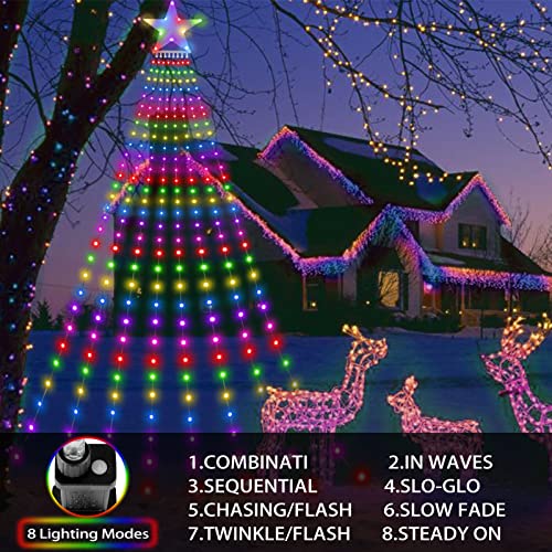 BUICXJKZ Christmas Lights Outdoor - 290 LEDs Christmas Tree Lights with Topper Star, Star Fairy Lights Mains Powered for Christmas Decorations Multicolour