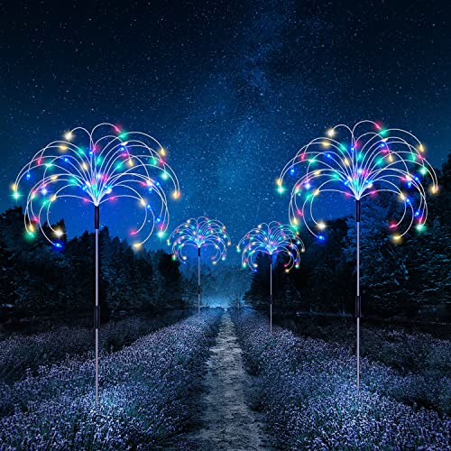 Kevsrer Solar Garden Lights Outdoor, 5 Pack 600 Led Solar Firework Lights Waterproof with Remote Control 8 Mode, Multi Colour Solar String Lights for Pathway Backyard Christmas Wedding (Multicolor)
