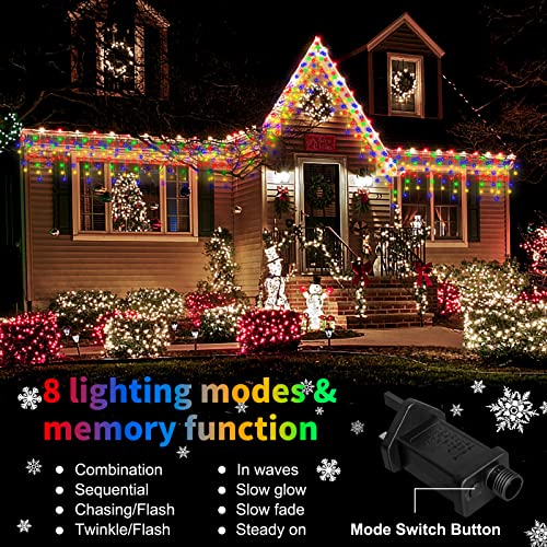 LITOHOM Icicle Outdoor Christmas Lights, 14m/46ft, 360 LED Multicolored Icicle Lights, IP44 Waterproof 8 Lighting Modes & Memory Function, Energy Saving, Mains Powered Christmas House Lights