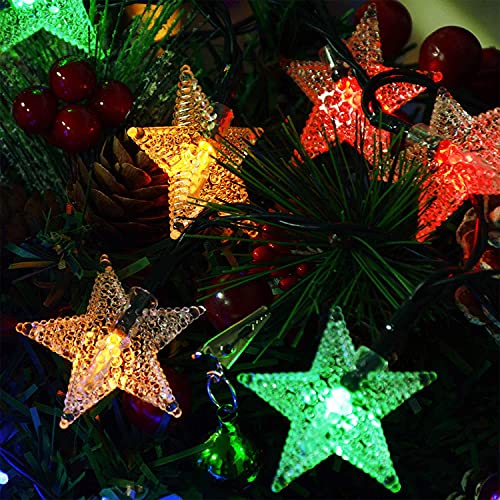 Windpnn 30Ft 50 LED Solar String Lights Outdoor, 8 Modes Multicoloured Solar Lights Outdoor Garden Lights, Waterproof Solar Star String Lights for Christmas Ramadan Eid Wedding Party Garden Patio Yard