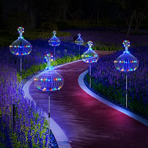 Kevsrer Solar Garden Lights Outdoor, 5 Pack 600 Led Solar Firework Lights Waterproof with Remote Control 8 Mode, Multi Colour Solar String Lights for Pathway Backyard Christmas Wedding (Multicolor)