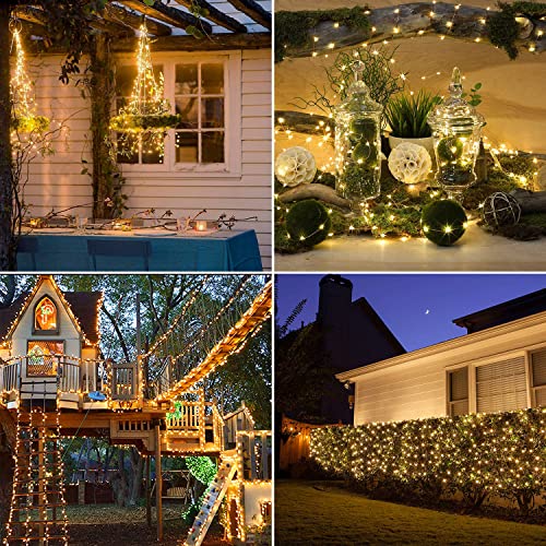 RJEDL 4 Pack Fairy Lights Battery Operated,10M 100LED Copper Wire String Lights with 8 Modes with Timer, Waterproof Decorative Lighting for Indoor Outdoor Bedroom Christmas Tree Wedding Warm White