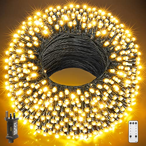 GYLEFY Outdoor Christmas Lights, 100M 800LED Christmas Decorations Fairy Tree Lights, Waterproof Remote Control String Lights Garden Decor, Twinkle Firefly Lights Ornaments Indoor, Warm White