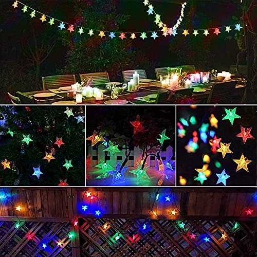 Windpnn 30Ft 50 LED Solar String Lights Outdoor, 8 Modes Multicoloured Solar Lights Outdoor Garden Lights, Waterproof Solar Star String Lights for Christmas Ramadan Eid Wedding Party Garden Patio Yard