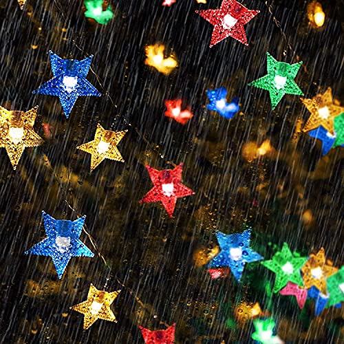 Windpnn 30Ft 50 LED Solar String Lights Outdoor, 8 Modes Multicoloured Solar Lights Outdoor Garden Lights, Waterproof Solar Star String Lights for Christmas Ramadan Eid Wedding Party Garden Patio Yard