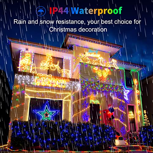 LITOHOM Icicle Outdoor Christmas Lights, 14m/46ft, 360 LED Multicolored Icicle Lights, IP44 Waterproof 8 Lighting Modes & Memory Function, Energy Saving, Mains Powered Christmas House Lights