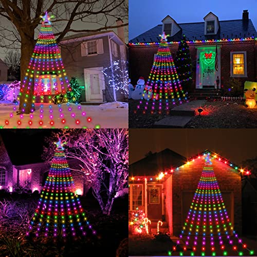 BUICXJKZ Christmas Lights Outdoor - 290 LEDs Christmas Tree Lights with Topper Star, Star Fairy Lights Mains Powered for Christmas Decorations Multicolour