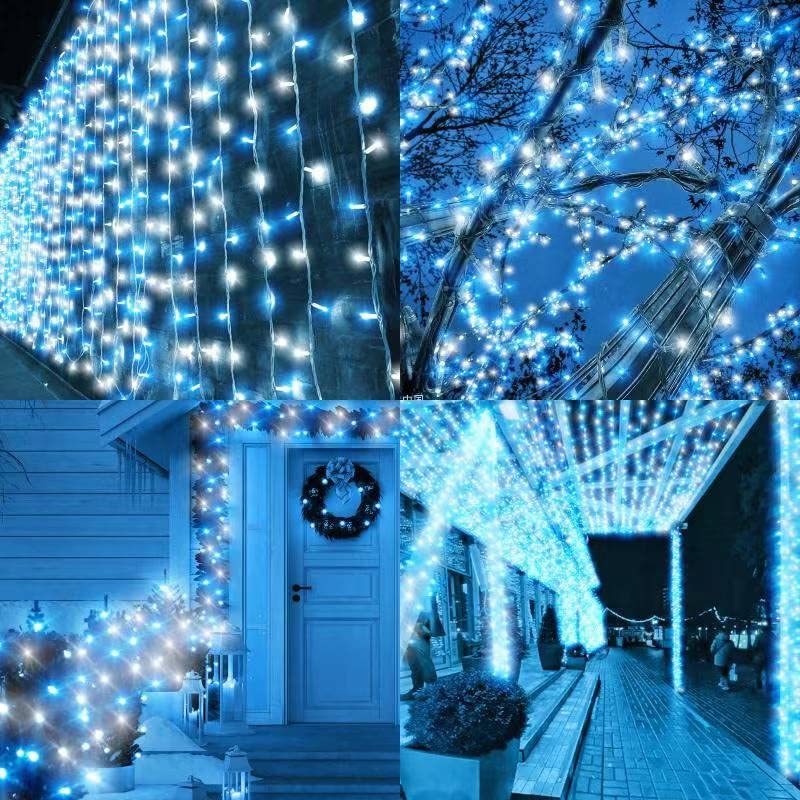 CORST 100m 600LED Outdoor Fairy Lights Plug in Long Outdoor Christmas Lights Garden Tree Lights Mains Powered Waterproof with Remote & Timer 8 Modes for Indoor Gazebo Thanksgiving Decor(Blue+White)