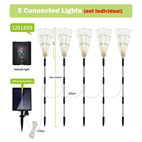 Kevsrer Solar Garden Lights Outdoor, 5 Pack 600 Led Solar Firework Lights Waterproof with Remote Control 8 Mode, Multi Colour Solar String Lights for Pathway Backyard Christmas Wedding (Multicolor)