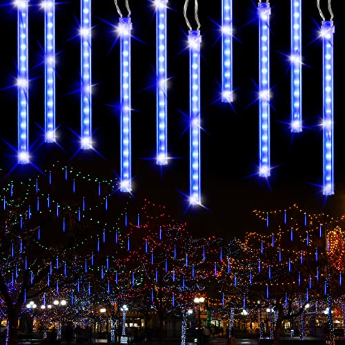 BrizLabs Christmas Meteor Lights, 30cm 10 Tubes 240 LED Falling Rain Lights Waterproof Falling Snowfall Lights Cascading Icicle String Lights for Outdoor Tree Garden Wedding Party Holiday Decor, Blue