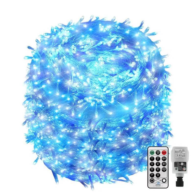 CORST 100m 600LED Outdoor Fairy Lights Plug in Long Outdoor Christmas Lights Garden Tree Lights Mains Powered Waterproof with Remote & Timer 8 Modes for Indoor Gazebo Thanksgiving Decor(Blue+White)