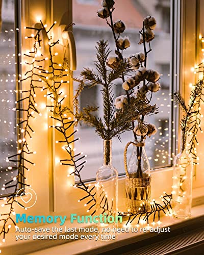 LEDYA Christmas Tree Lights Cluster Fairy Lights Mains Powered 360 LEDs, 3m/9.8ft Warm White Outdoor Indoor Lights with 8 Modes and Memory Function for Bedroom, Garden, Xmas Decoration 21123