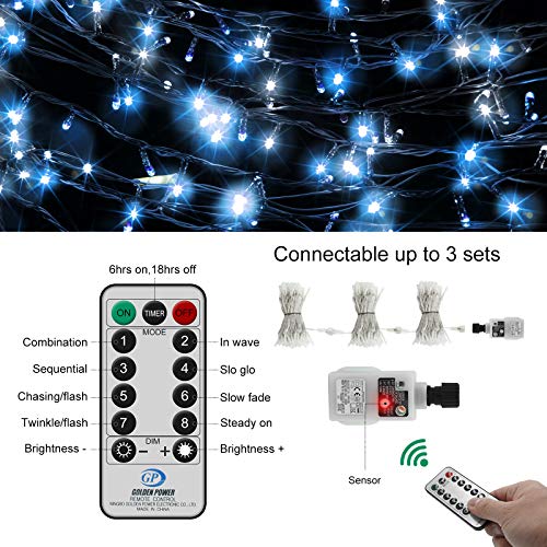 CORST 10M Outdoor icicle lights Mains Powered Window Curtain Fairy Lights Long Outside Fairy Light Plug In 400LEDs Connectable, 8 Modes for Room,Gazebo Decor(Blue+White)