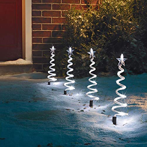 Taylor & Brown Set of 4 Led Light Up Spiral Christmas Tree Path Finder Stake String Lights 40 LED Outdoor Garden Outdoor Festive Xmas Decoration (White)