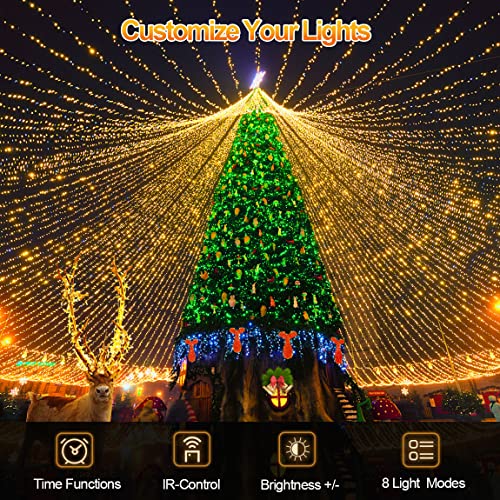 1000 Led 120M Christmas Lights Super Long Christmas Lights Outdoor Decorations Waterproof Fairy Lights Plug in String Lights With 8 Modes Timer for Xmas Outside House Tree Party Decor-Warm White