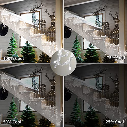 GCMacau Christmas Icicle Lights Outdoor, 10+5m/49ft 720 LED Curtain Fairy Lights Mains Powered, String Lights with 8 Mode Remote Control Christmas Tree Lights for Garden Party Decorations(Cool White)