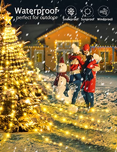 Outdoor Christmas Decorations, 3.5M Christmas Star Lights LED Waterfall Christmas Lights 8 Modes Waterproof Christmas Tree Fairy Lights Outdoor String Lights for Xmas Tree Home Party Garden Bedroom
