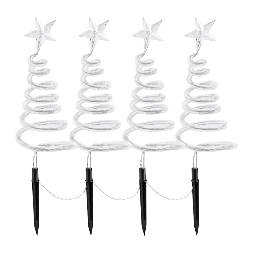 Taylor & Brown Set of 4 Led Light Up Spiral Christmas Tree Path Finder Stake String Lights 40 LED Outdoor Garden Outdoor Festive Xmas Decoration (White)