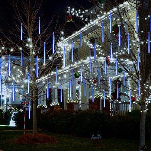 BrizLabs Christmas Meteor Lights, 30cm 10 Tubes 240 LED Falling Rain Lights Waterproof Falling Snowfall Lights Cascading Icicle String Lights for Outdoor Tree Garden Wedding Party Holiday Decor, Blue