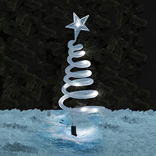 Taylor & Brown Set of 4 Led Light Up Spiral Christmas Tree Path Finder Stake String Lights 40 LED Outdoor Garden Outdoor Festive Xmas Decoration (White)